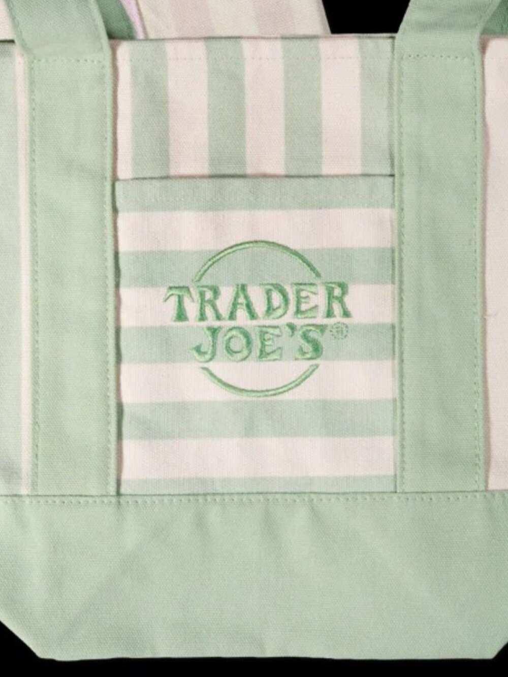 Trader Joe’s Striped Mini Canvas Tote Seafoam Green NWT
